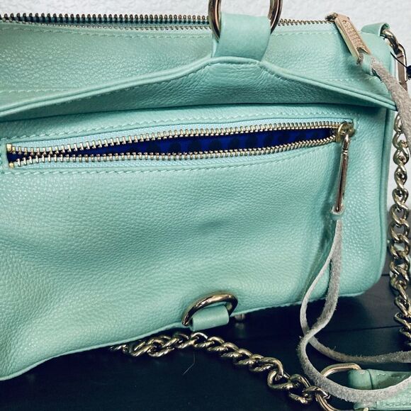 Rebecca Minkoff Gold Chain Aqua Mint Crossbody Purse Bag - Picture 16 of 16
